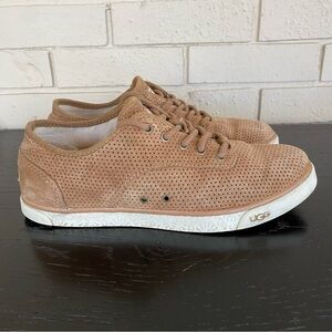 UGG Sneakers Women 7.5 Beige Perforated Suede Classic Lace Up Low Shoes Sneakers